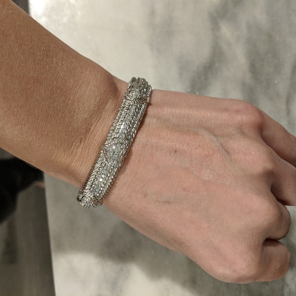 Judith Ripka Silver Cuff Heart Pave Bracelet - Picture 7 of 7